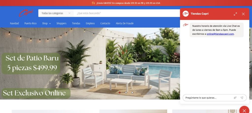 Captura del website de Tiendas Capri: navegación, búsqueda y tienda online